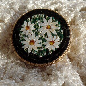 Vintage Italian Micro Mosaic Floral Brooch Pin